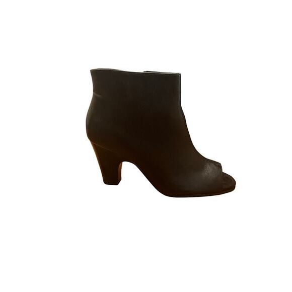 Aerosoles Peep Toe Leather Booties Ankle Boots Side Zipper Black Womens Size 9M - Picture 4 of 5